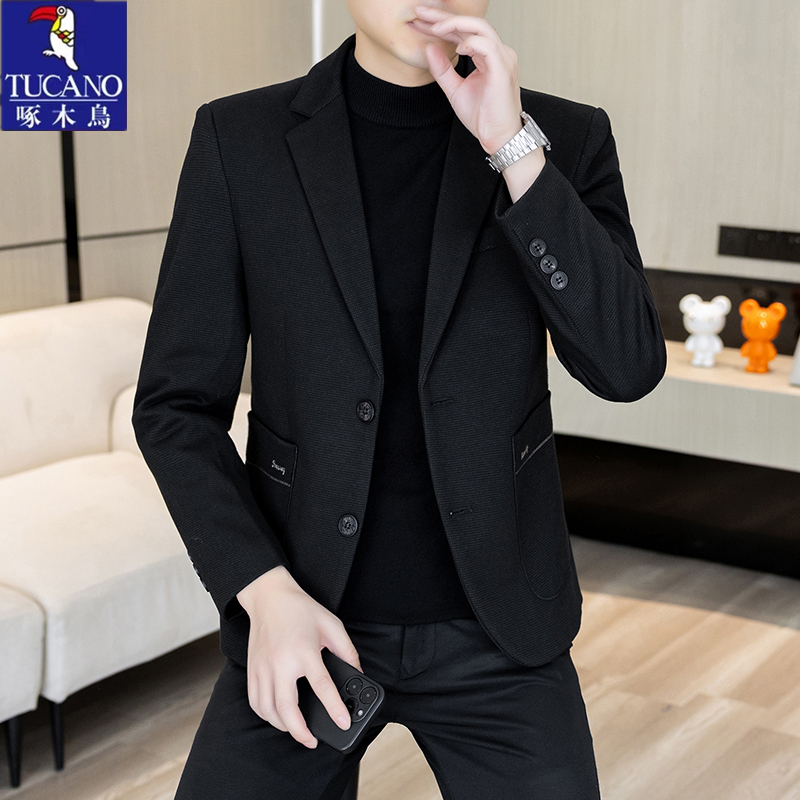 Woodpecker 2025 Autumn New Men's Casual Suit Jacket Korean Style Slim Fit Short Two-Button Blazer Single Suit