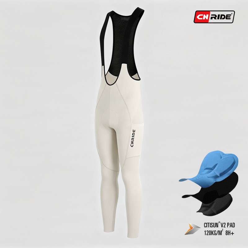 Ivory White Winter Road and Mountain Bike Fleece Thermal Cycling Pants High-Density 120kg Padded Bib Pants Ivory White Winter Road and Mountain Bike Fleece Thermal Cycling Pants High-Density 120kg Padded Bib Pants