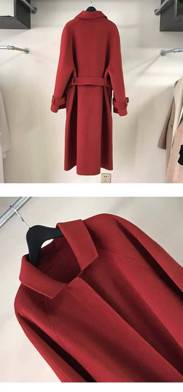 Áo hai dây cashmere nữ dài phần phiên bản Hàn Quốc 2019 mùa thu và mùa đông mới retro lá phong màu đỏ lỏng len - Accentuated eo áo