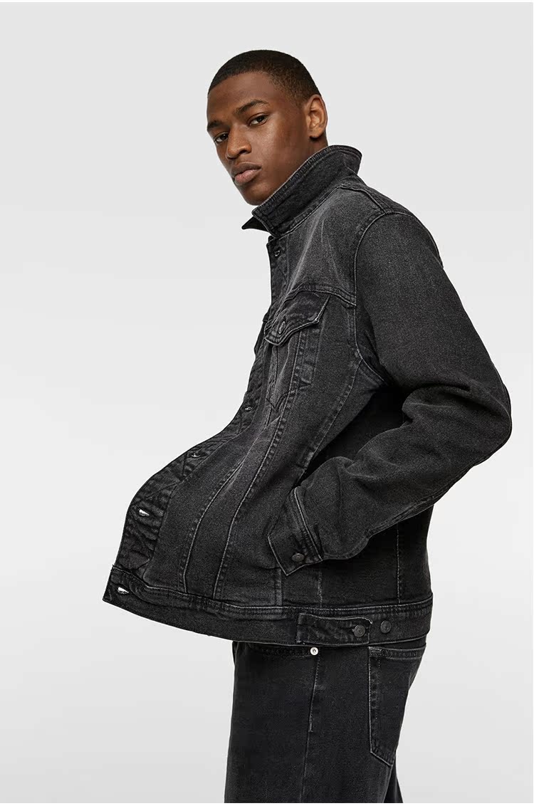 ZA mùa thu đông mới áo khoác denim xu hướng thể thao nam áo khoác denim màu đen 4454/322 4454322 - Cao bồi đồ nam