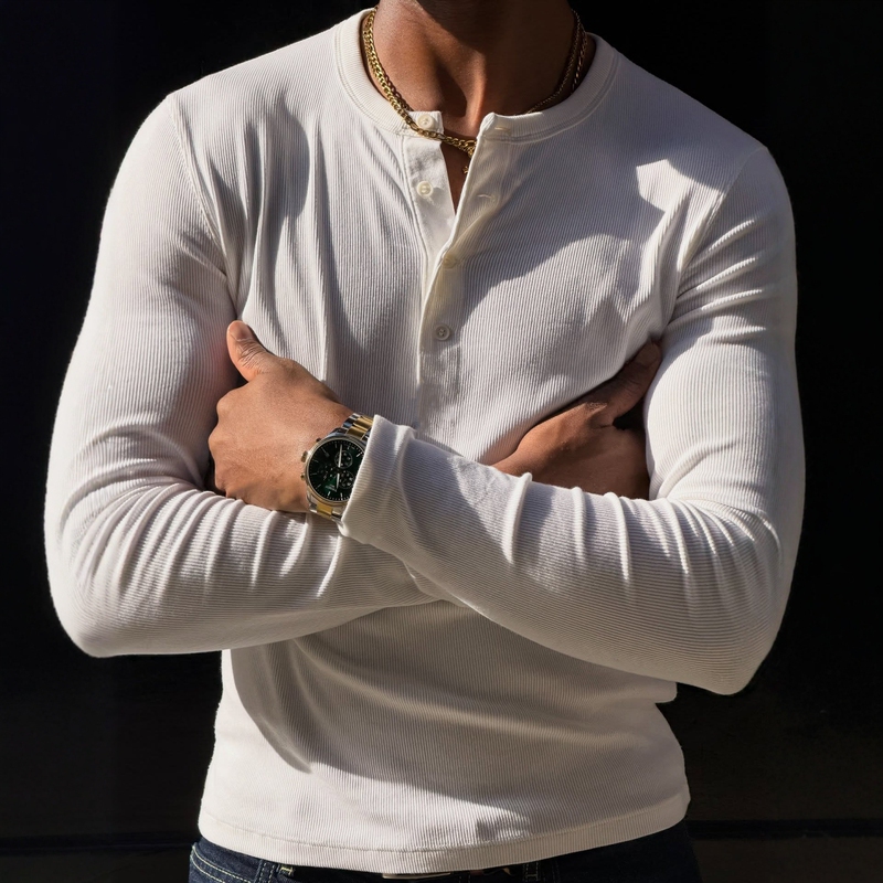 Califans Threaded Henry Collar Heavyweight Long-Sleeved Stretch Slim Casual Work Clothing Comfortable Base Shirt Men's T-Shirt Califans Threaded Henry Collar Heavyweight Long-Sleeved Stretch Slim Casual Work Clothing Comfortable Base Shirt Men's T-Shirt