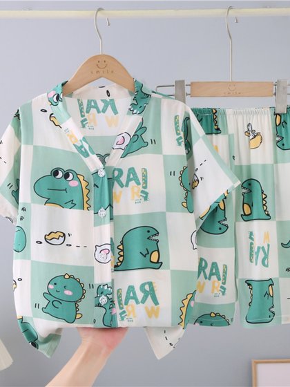 夏季儿童棉绸睡衣短袖短裤男童女童男孩中大童宝宝绵绸家居服套装