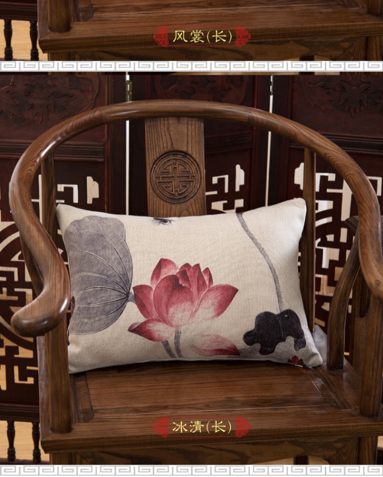 Túi mới bằng cách sơn mực Trung Quốc ghế đệm lanh sen gối bìa sofa văn phòng tựa lưng hỗ trợ thắt lưng gối xe thắt lưng - Trở lại đệm / Bolsters gối tựa lưng ô tô cao su non