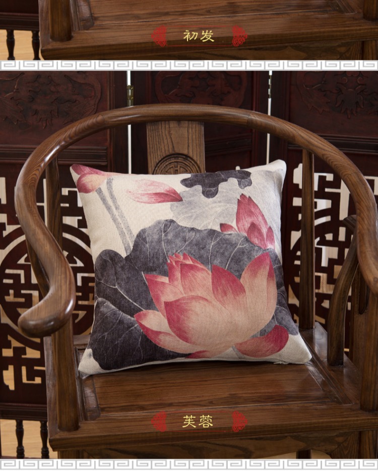 Túi mới bằng cách sơn mực Trung Quốc ghế đệm lanh sen gối bìa sofa văn phòng tựa lưng hỗ trợ thắt lưng gối xe thắt lưng - Trở lại đệm / Bolsters gối tựa lưng ô tô cao su non