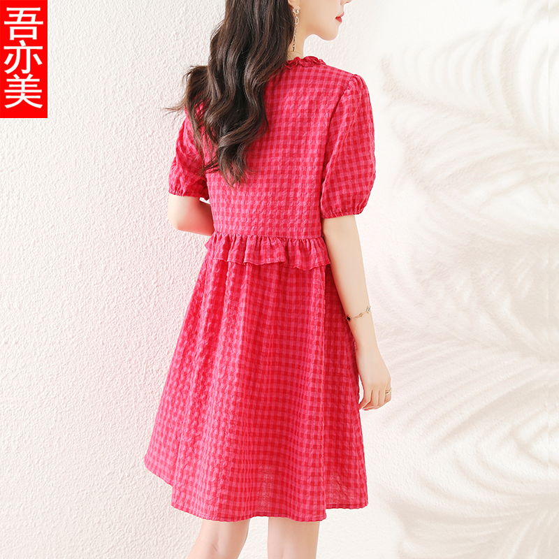 Vintage - connected dress female summer 2022 new Korean edition loose little sweet wood ear dress