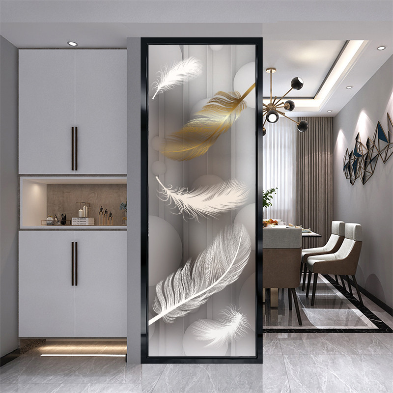 Modern Minimalist Art Glass Partition Mystic Wall Furniture Living Room Dressing Room Custom Frosted Light Transmission Screen Feather