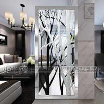Art glass simple living room entrance aisle screen tempered carved transparent modern partition background wall fortune tree