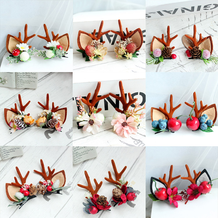 Mori female small fresh photo gallery photo photo hair accessories Christmas simulation antler hair band antler hair clip pair clip