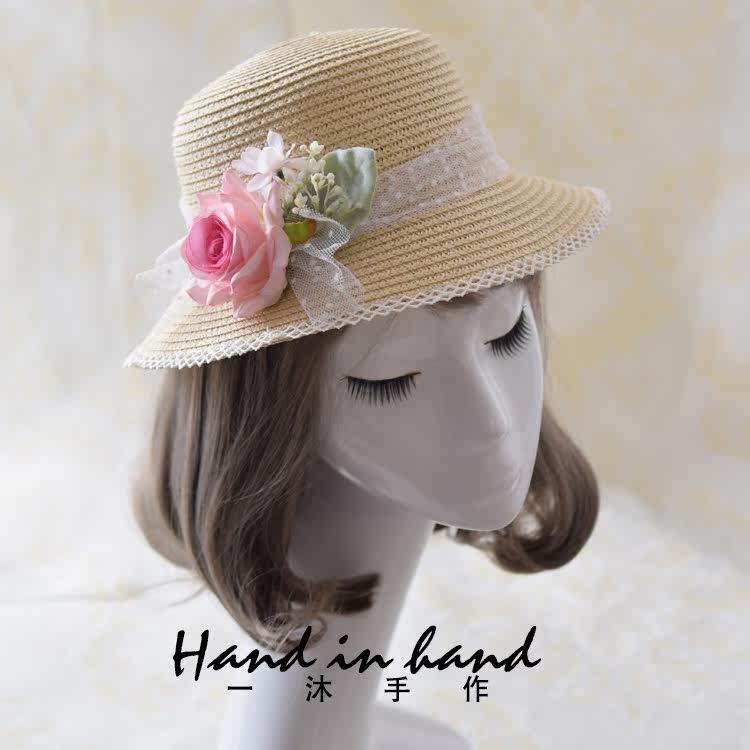 Korean Girls Summer straw hat Big brim hat Children sunscreen beach hat Baby straw hat female flower woven bag