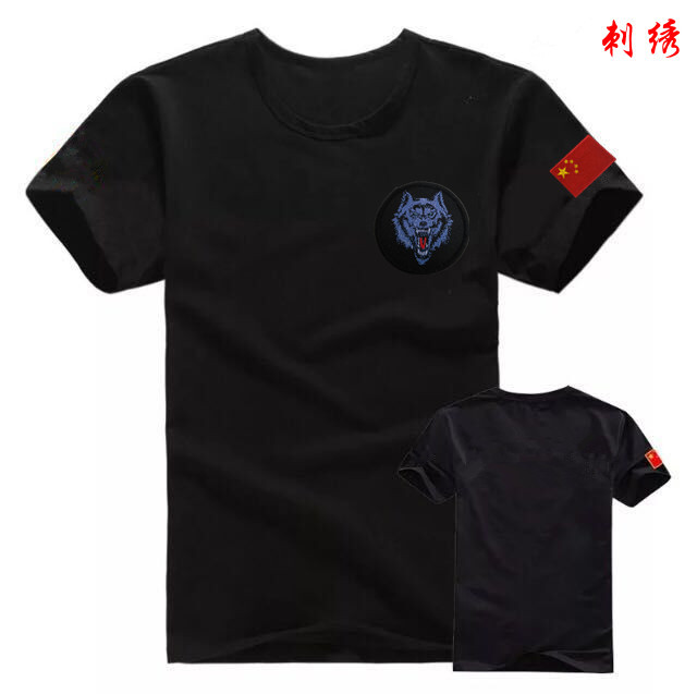Pure cotton short sleeve black embroidery flag wolf head training T-shirt special soldier T-shirt army manicure vest