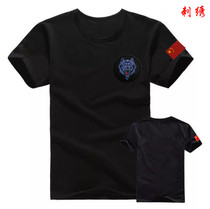 Pure Cotton Short Sleeve Black Embroidered Flag Wolf head for training t-shirt Special Soldiers T-Shirts Military fatigues Tactical Vest Sympathies