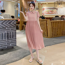 Summer new gestation for pregnant women Snowspun 100 Pleats FASHION LOOSE DRESS MEDIUM LONG AND REDUCED-AGE SKIRT TIDE IN THE MIDDLE OF THE SUMMER MONTHS?