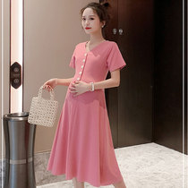 Pregnancy advanced large code elastic explicit thin fashion Chauma pregnant woman dress out of the way to unbuckle suckling pregnant mother with dress for summer