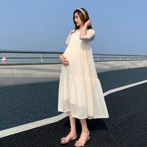 Foreign air relaxed pregnant woman with dress and summer dress pregnancy Late fashion bubble short sleeves Belly Big Code Snowspun Dresses Spicy