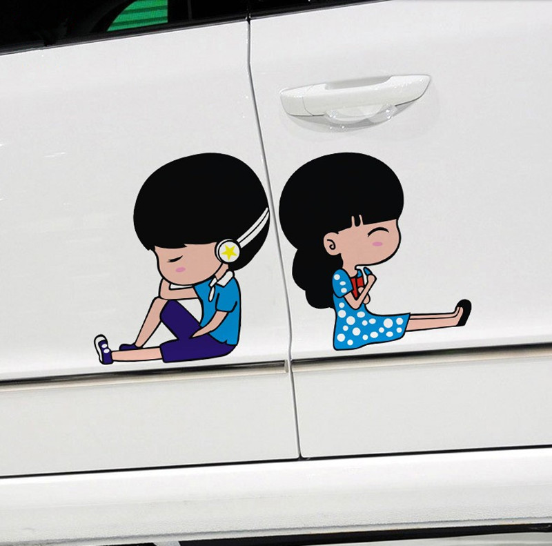 Cute couple car door stickers for men and women funny personality reflective car stickers cover scratches Creative decorative body stickers