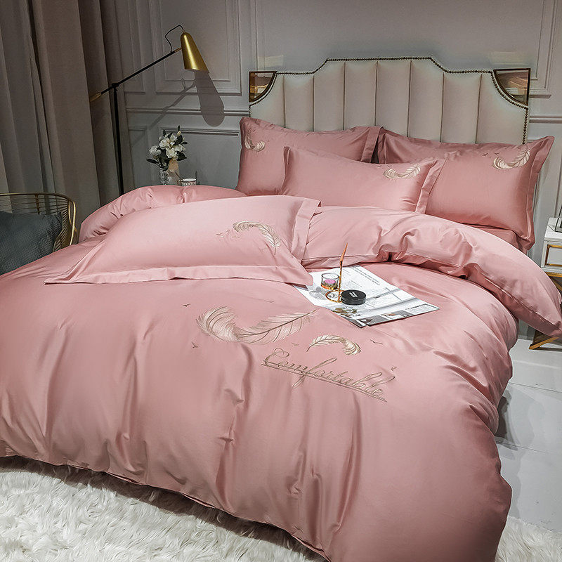 Embroidery mill wool four pieces of full cotton pure cotton linen bed bedding Bedding High-end Light Lavish Kit All Season Universal