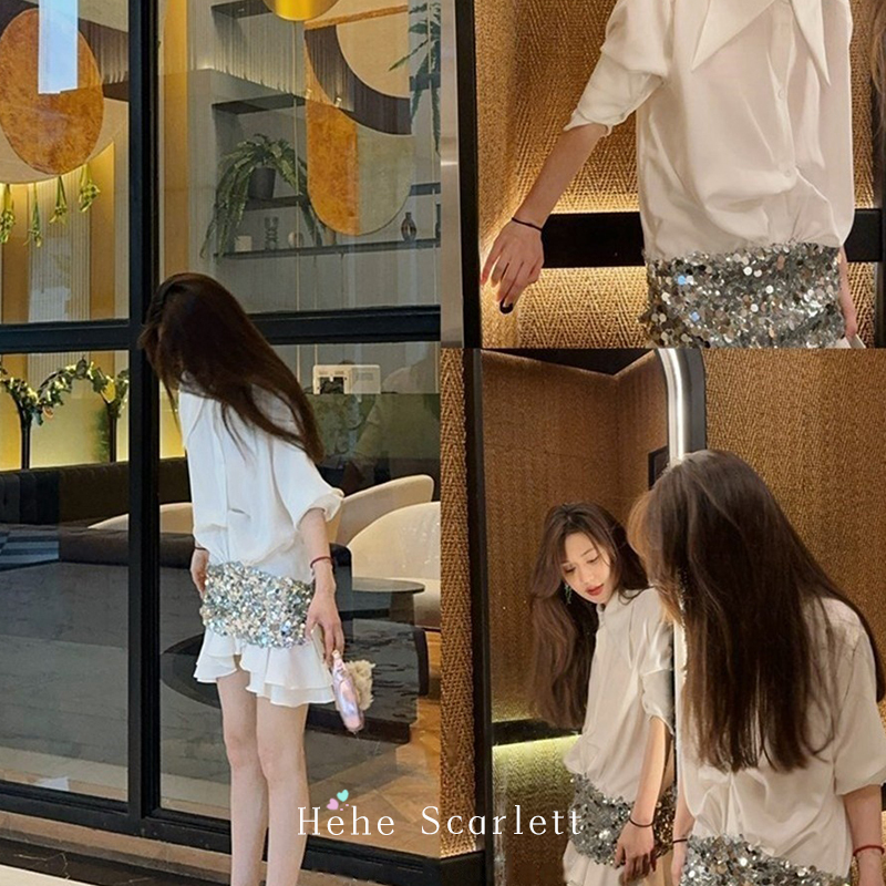 Your Haha Scarlett | 【Enchanting Moment】French-Style Sequin Sun-Protective Shirt Dress Short Skirt Your Haha Scarlett | 【Enchanting Moment】French-Style Sequin Sun-Protective Shirt Dress Short Skirt