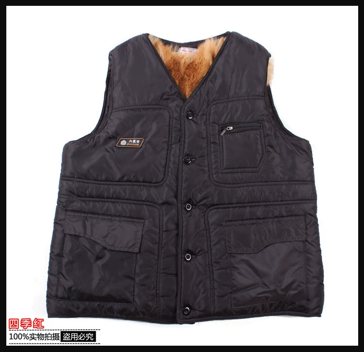 Mùa đông trung niên lông một len ​​vest da cỏ vest nam da cừu dày vest ấm áo ba lỗ tanktop nam