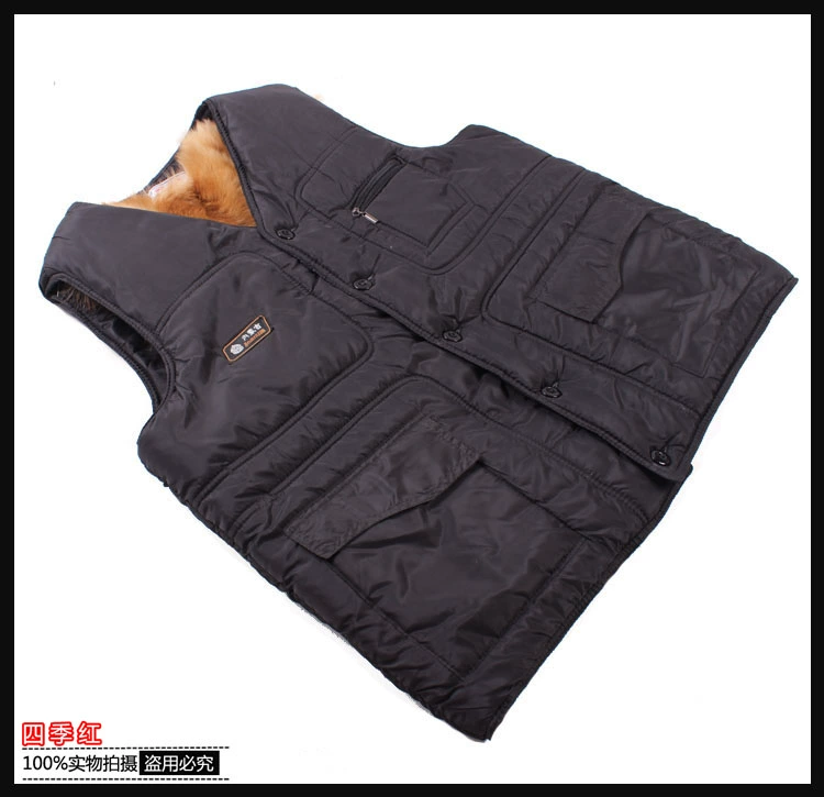 Mùa đông trung niên lông một len ​​vest da cỏ vest nam da cừu dày vest ấm áo ba lỗ tanktop nam