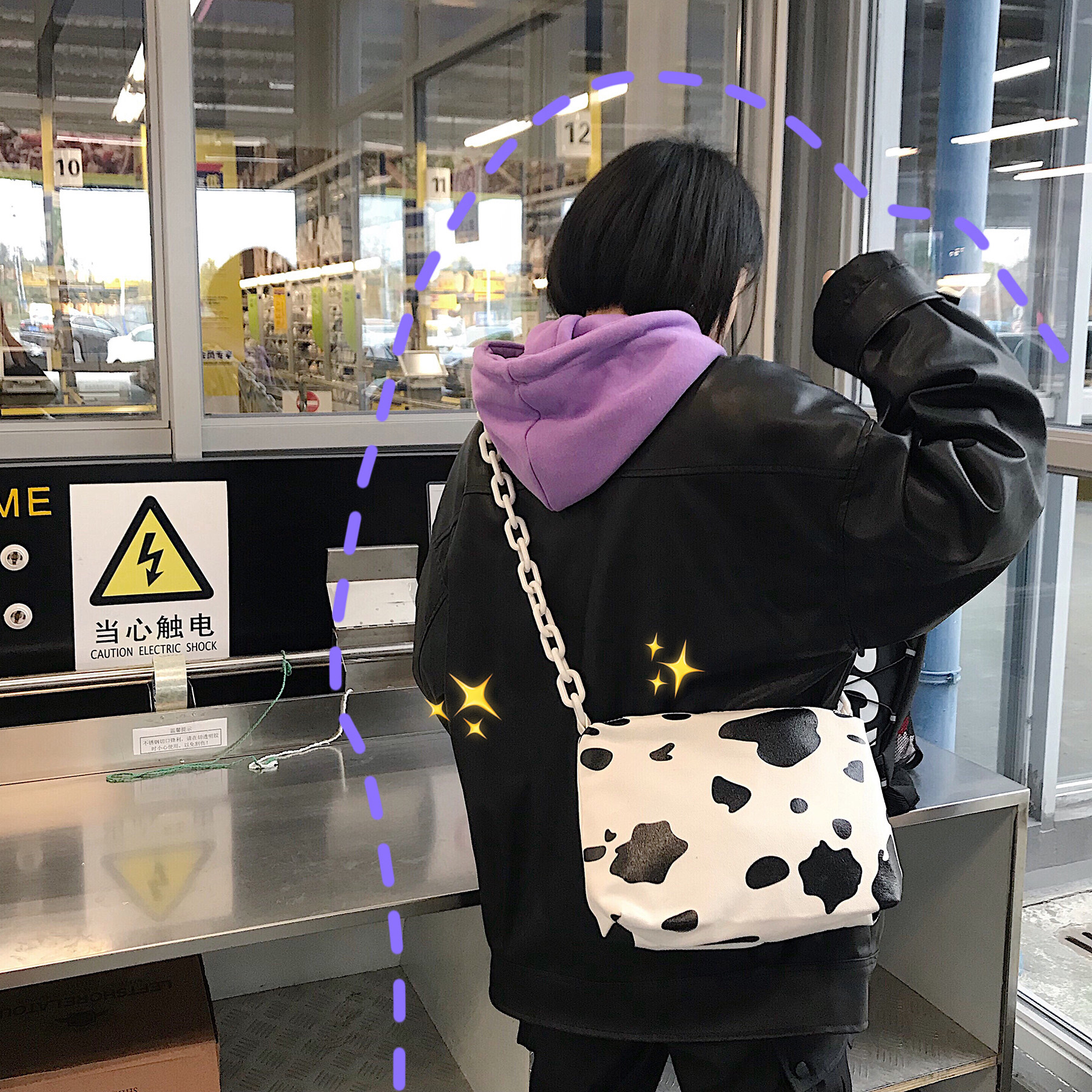 Korean version of Harajuku ulzzang canvas bag female cow messenger bag ins girl heart chic simple wild shoulder bag