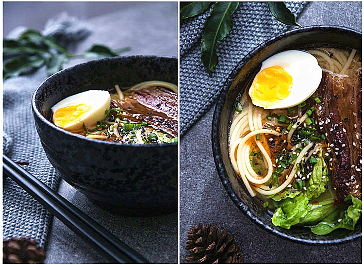 Sáng tạo retro ẩm thực Nhật Bản bộ đồ ăn bằng gốm ramen bát súp lớn bát nhà lớn bát ramen bát salad muỗng ăn cơm