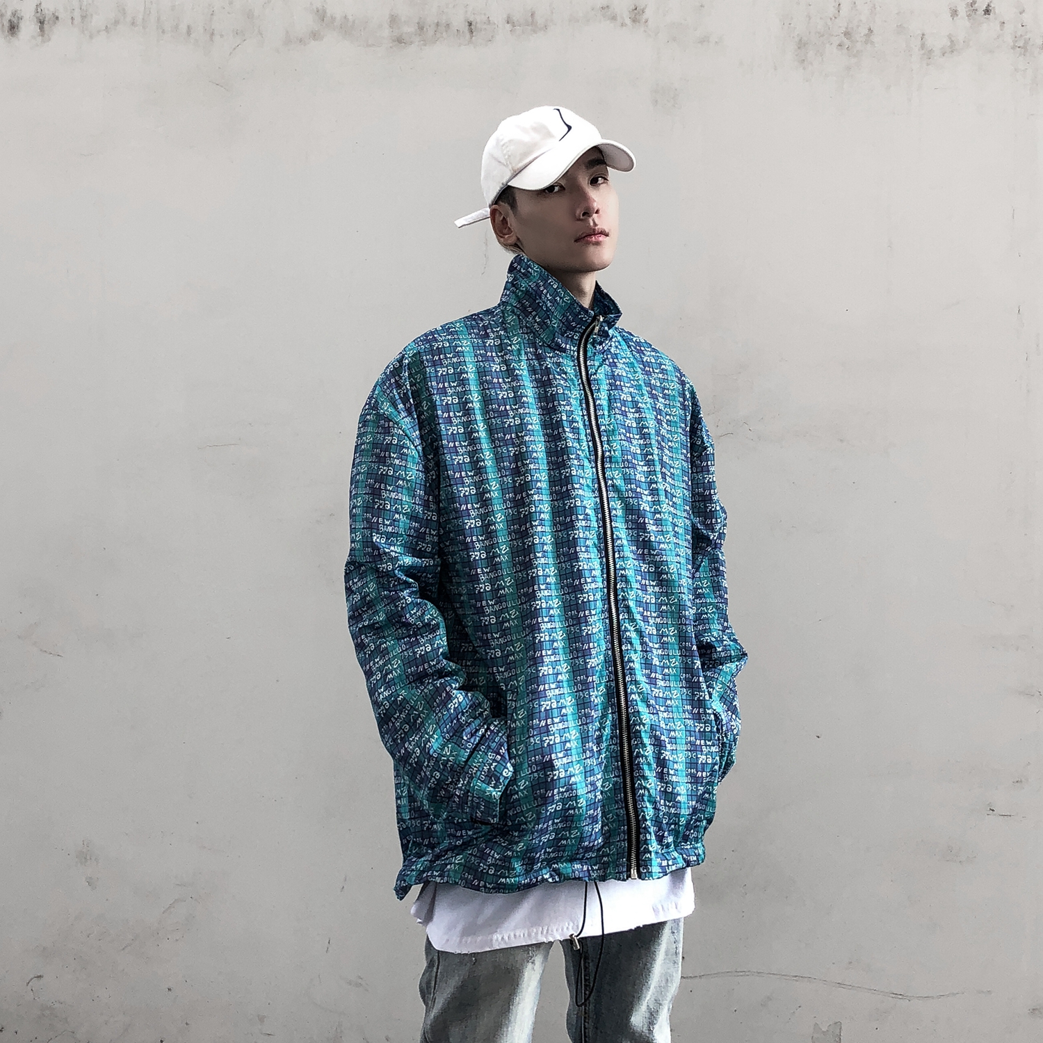 ins fall high street neckline coach jacket loose hip hop yuppie handsome 100 hitch casual fried street thin jacket boomer card