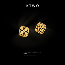 South Koreas new fashion temperament bag K gold square happiness earrings female ins tide simple niche Chinese style net red with the same style