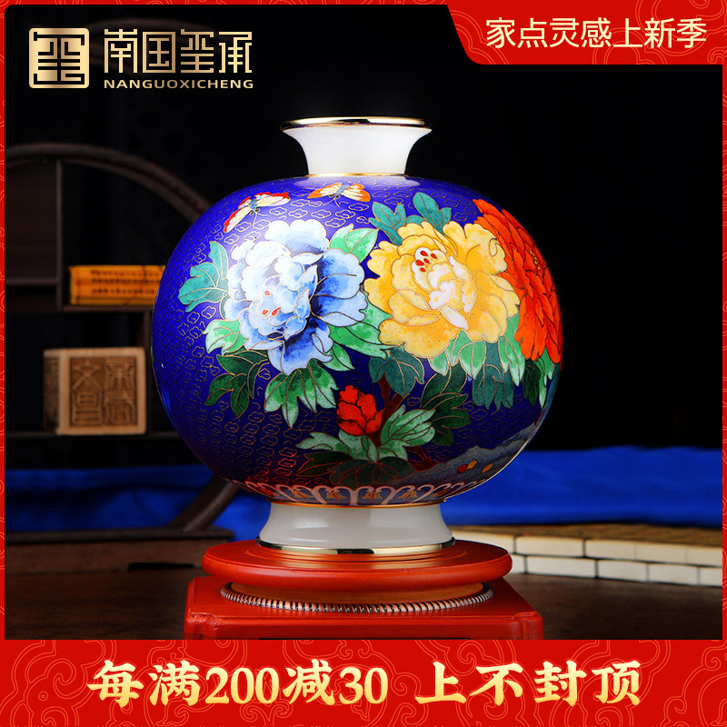 Daikayin works Jingtai blue pendulum piece vase bronze tire strangle Enamel Living Room Pendulum home Ornament Living Room Pendulum