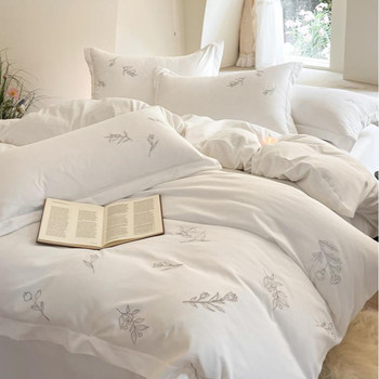 High-end hotel and homestay bedding four-piece set hotel pure white bedding linen thick tribute satin 60 three-piece set