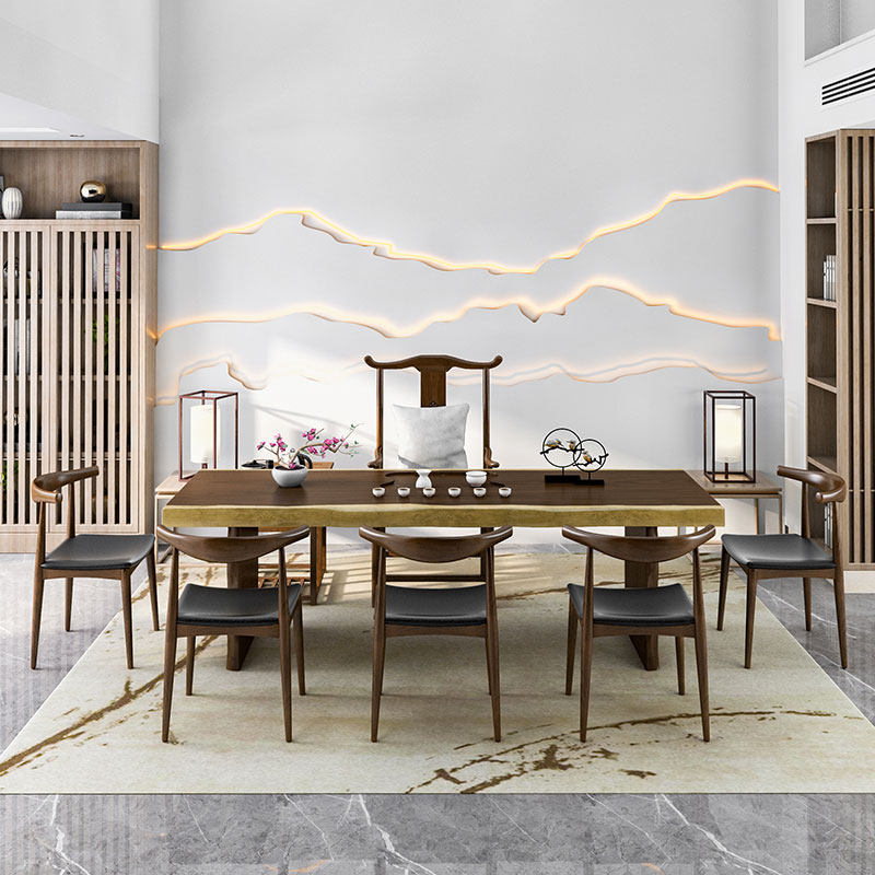 New Chinese-style tea table home tea chair combination simple living room tea table table solid wood tea table log Zen tea table