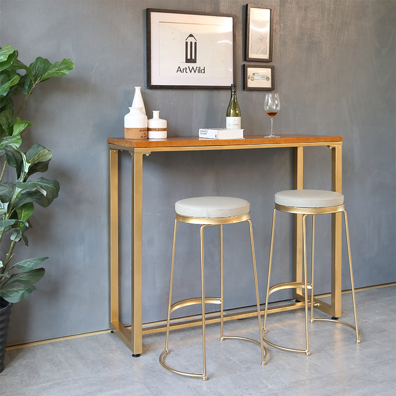 Iron Art Bar Table Domestic Minimalist Bar Solid Wood High Foot Table And Chairs Combined Small Water Bar Milk Tea Shop Leaning Against Wall Strip Table