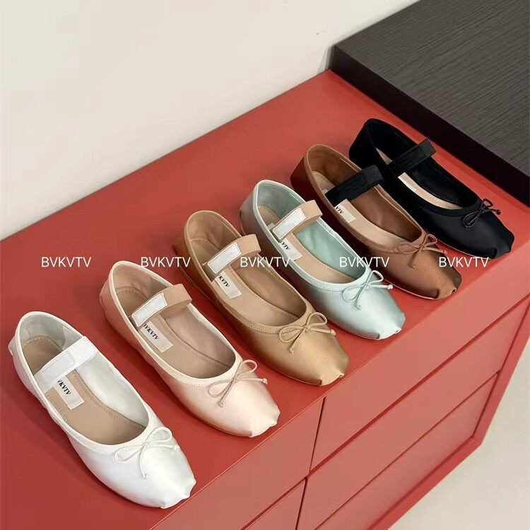 Inshua 4/15 New Product Looks Good When Worn with Socks, Small Bow Flat Ballet Shoes, Shallow Mouth Single Shoes