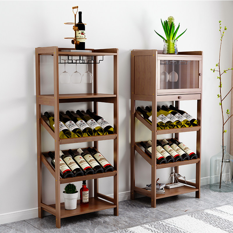 Wine frame wine display frame with vertical glass frame simple modern solid wood multilayer shelf meal cabinet