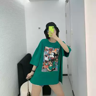 Medium and long version of short-sleeved t-shirt skirt female girlfriends summer Korean version of small college style loose student dress