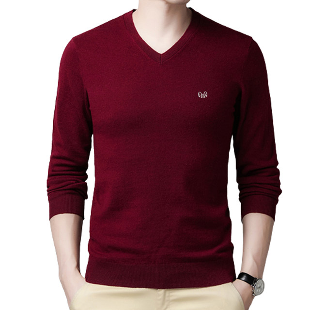 Hengyuanxiang cashmere sweater ຜູ້ຊາຍບາງດູໃບໄມ້ລົ່ນແລະລະດູຫນາວຄໍ sweater ເສື້ອທີເຊີດແຂນຍາວ trendy trendy-sleeved ສີແຂງຄໍ V-knitted bottoming shirt