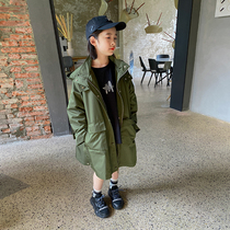 Princess Noro Princess Grand Girl 2022 Spring Dress New Army Green Windcoat Jacket Child Inglust Windhoody Jacket Tide