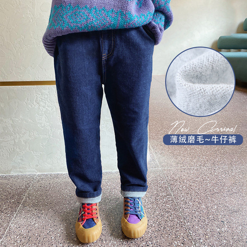 (Spot) Nono Princess Girl Grind Plus Plush Jeans One Piece Velvet Children Foreign Gas Thin Velvet Outside Wearing Pants