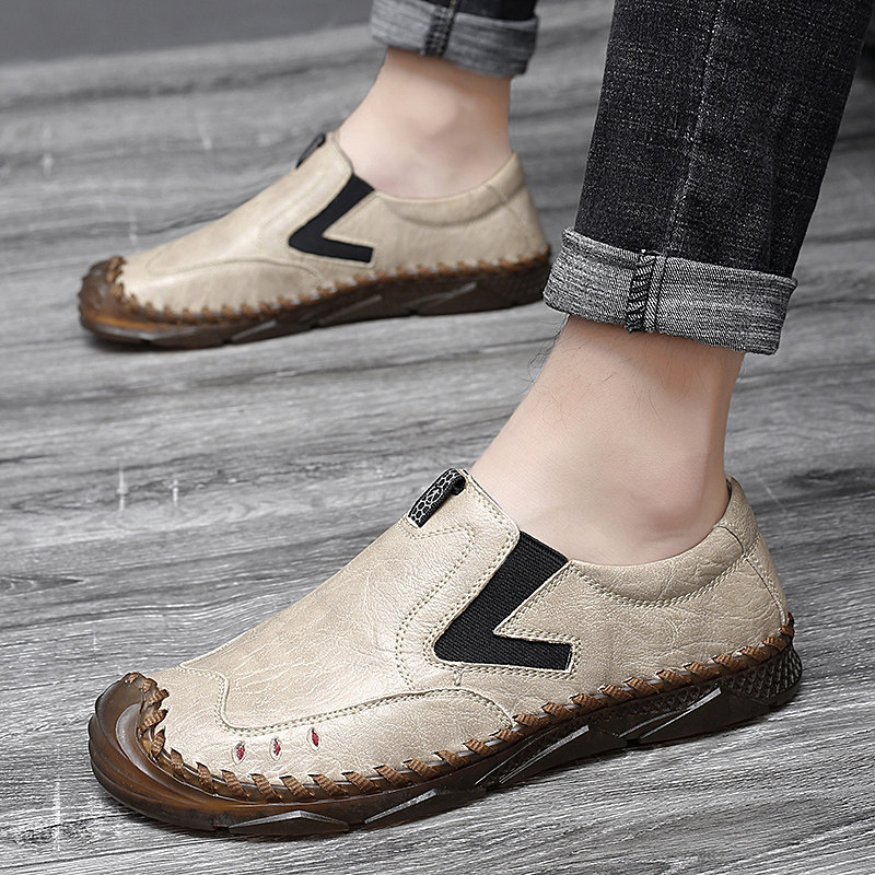 Genuine leather men casual leather shoes breathable 100 lap large size 454647 One foot pedal jacket Soft bottom Fashion bull gluten bottom comfort