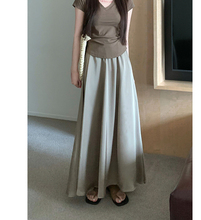 OEAS draped and elegant satin A-line pleated skirt for women's summer mid length, small stature, high waist, and large hem skirt