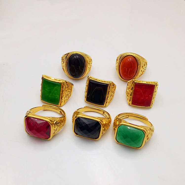 Giả Việt cát vàng nhẫn nam mở mạ vàng của ruby ​​ring nhẫn triều cá tính của nam giới trang sức cho một thời gian dài không phai