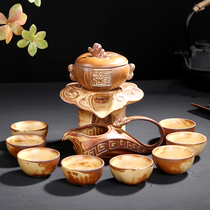 Creative semi-automatic Kung Fu tea set High-grade coarse ceramic household tea maker rotating water cup set
