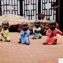 Purple sand tea pet Kung fu boy little monk ornaments Colored sand ceramic tea play tea set Tea ceremony accessories Three little monks