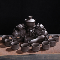 The whole set of purple sand semi-automatic tea set Household lucky Pixiu tea maker Anti-hot hand Kung Fu tea set lazy man