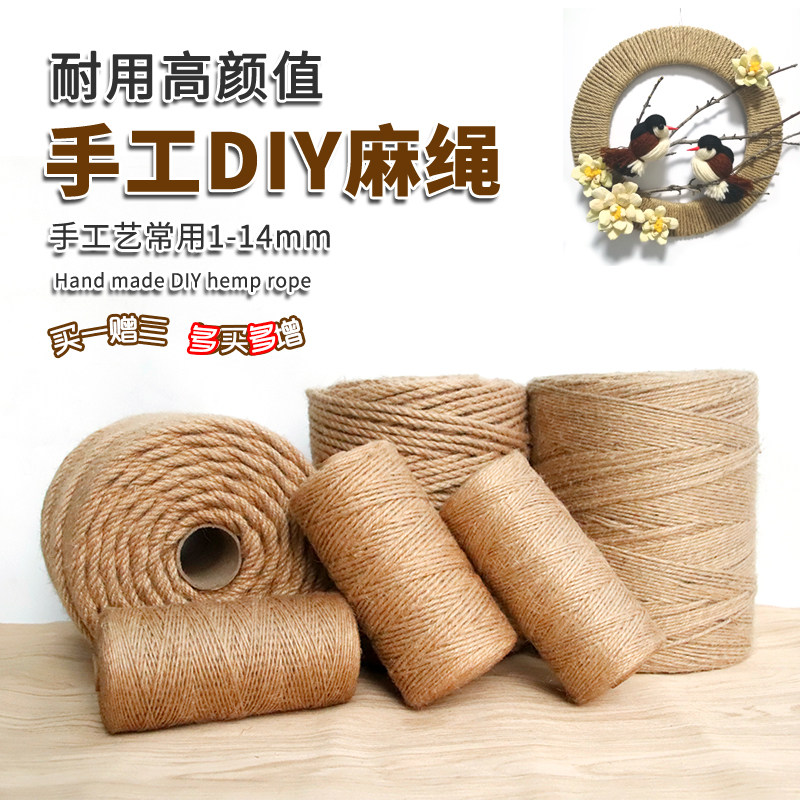 Hemp Rope Rope Hemp Rope Hand-made Diy Woven Rope Binding Rope Fine Coarse Hemp Thread Rope Kitty Retro Decoration Photo Wall