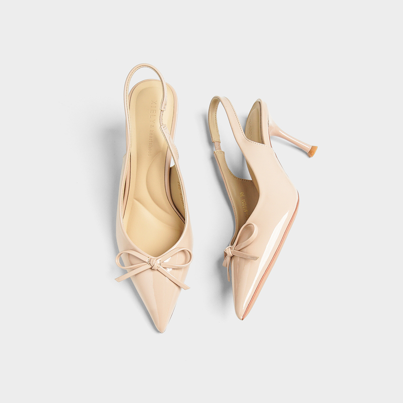 Youbuzuo | French-Style Pointed-Toe Nude-Colored Backless Bow High-Heeled Sandals for Women, Versatile High Heels for Pairing with Dresses and Commuting Youbuzuo | French-Style Pointed-Toe Nude-Colored Backless Bow High-Heeled Sandals for Women, Versatile High Heels for Pairing with Dresses and Commuting
