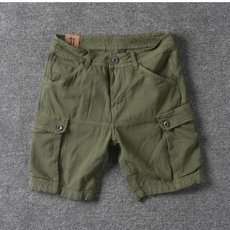 2018 mùa hè quần short nam overalls hàng may mặc nhuộm và rửa cũ quần âu các loại cotton màu rắn đa túi quần short triều quần tây