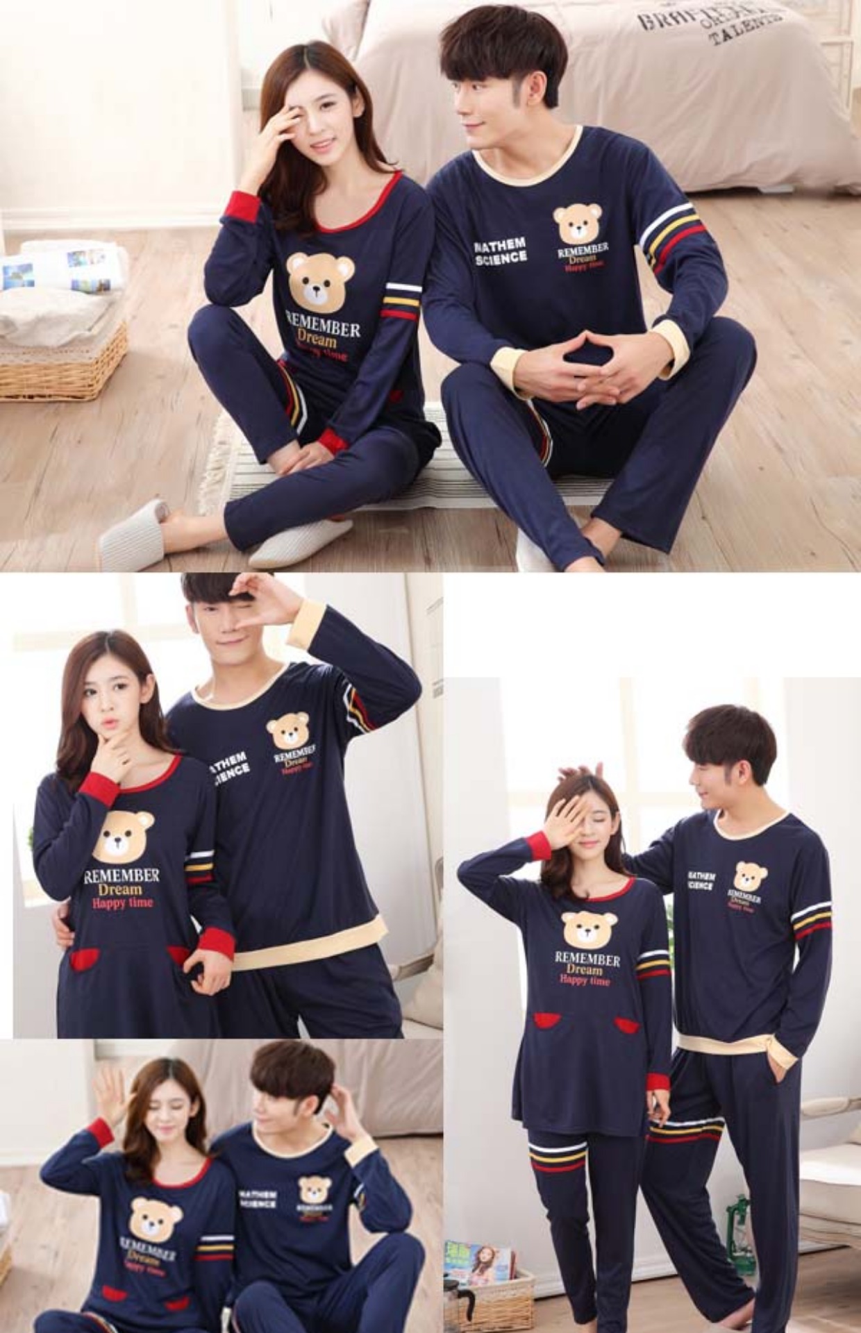 Bộ đồ ngủ đôi mùa thu và mùa đông cotton dài tay Đồ ngủ nam Hàn Quốc ngọt ngào dễ thương phim hoạt hình nữ đồ ngủ nhà phù hợp với dịch vụ thời trang mặc nhà