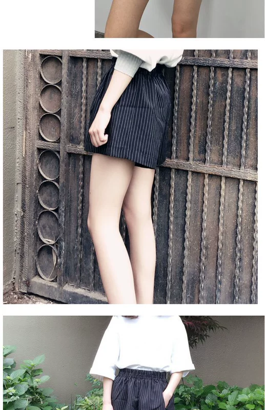 Quần short sọc nữ hè 2016 mới rộng quần ống rộng size rộng đã mỏng eo cao thể thao giản dị quần ống rộng ống nóng