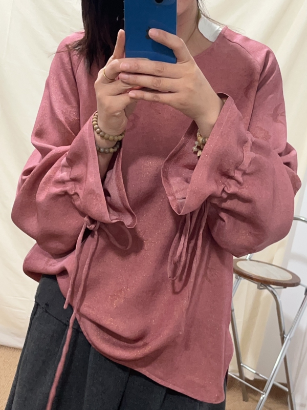 High-Quality Raspberry Pink Silk Flower Sleeve Blouse! Yunyan Gui!