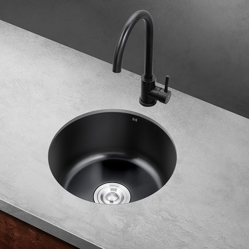 Black Nano Round Mini Sink Small Single Sink 304 Stainless Steel Bar Counter Balcony Kitchen Wash Basin Small